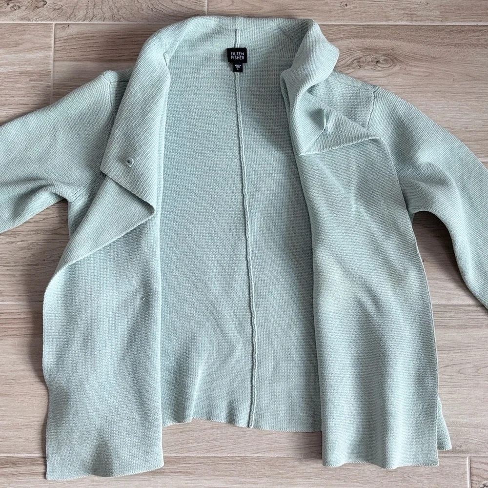 Eileen Fisher Sage Green Cotton Knit Sweater Cardigan Jacket Women’s Size Large